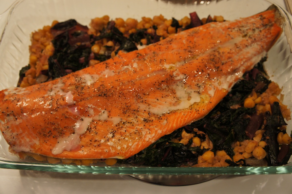 Baked Salmon with Chickpeas and Greens Fitness By Patty